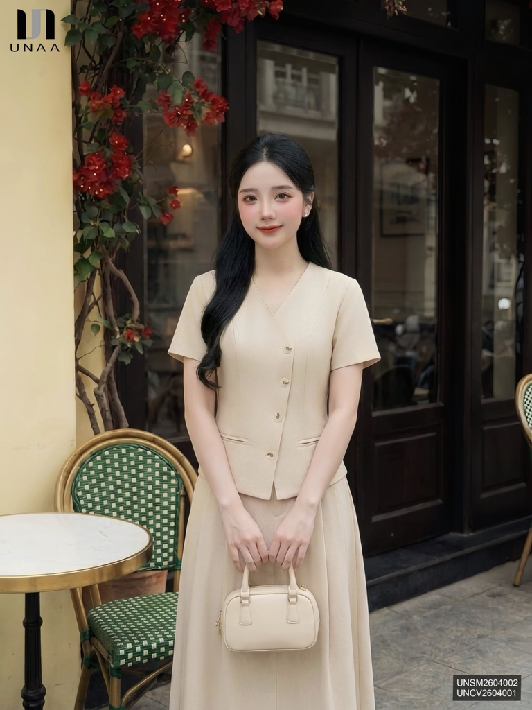 Áo cổ V vạt chéo cơi túi phong cách trẻ trung xinh xắn UNSM2604002