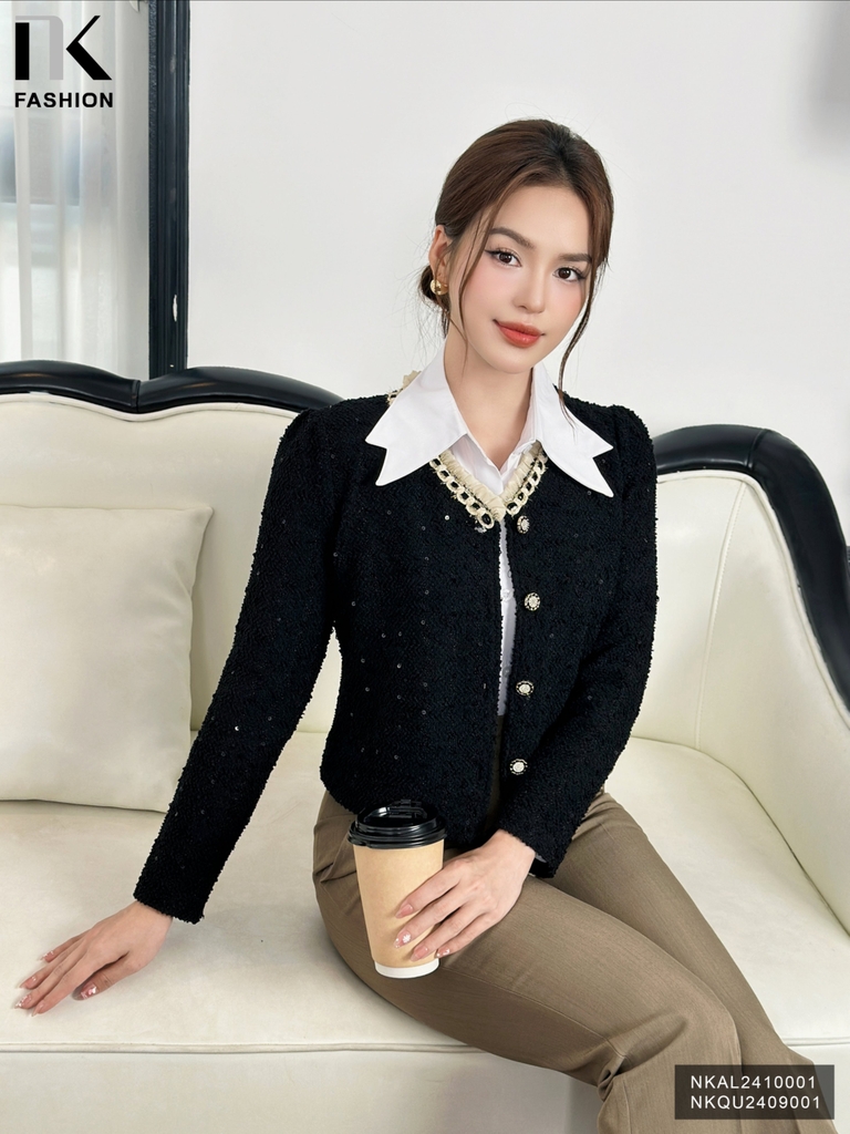 Áo Dạ Chun Bèo Cổ NK Fashion Công Sở Nữ Sang Trọng, Nữ Tính Vải Mềm Mại NKAL2410001