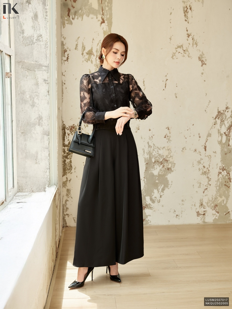 Sơ mi cổ đức bo gấu hồ điệp xinh sang LUSM2507017