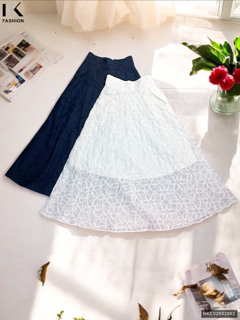 Chân Váy Xoè Dệt Nổi Sang Trọng, Nữ Tính Vải Mềm Mịn NKCV2502002