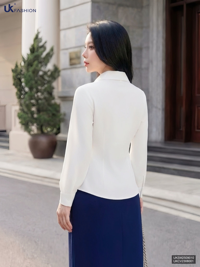Sơ mi cổ đưc lý eo kép dễ mặc tôn eo UKSM2509010
