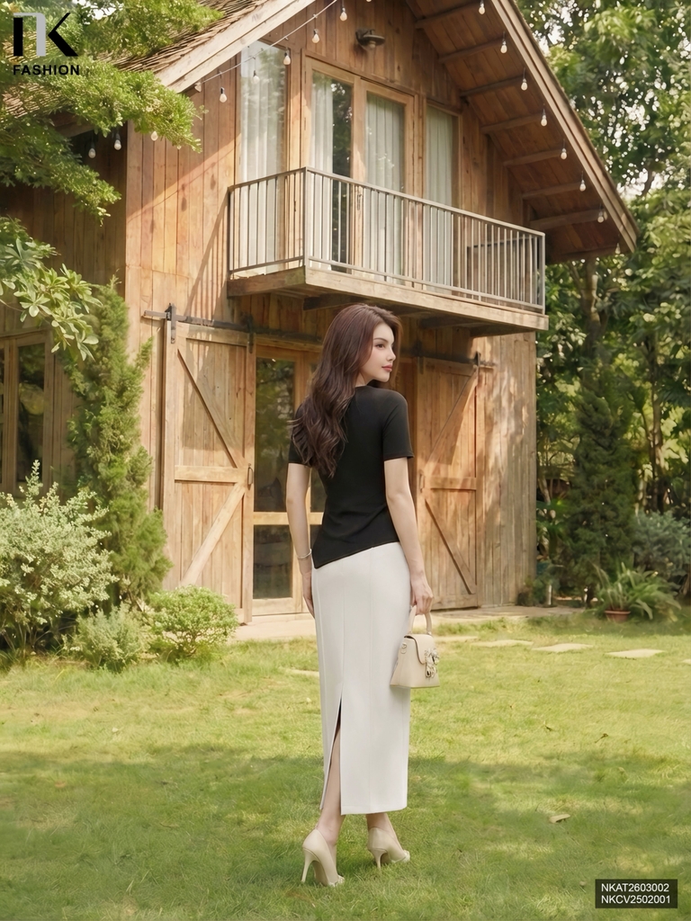 Áo thun xếp vạt chéo mềm mịn NKAT2603002