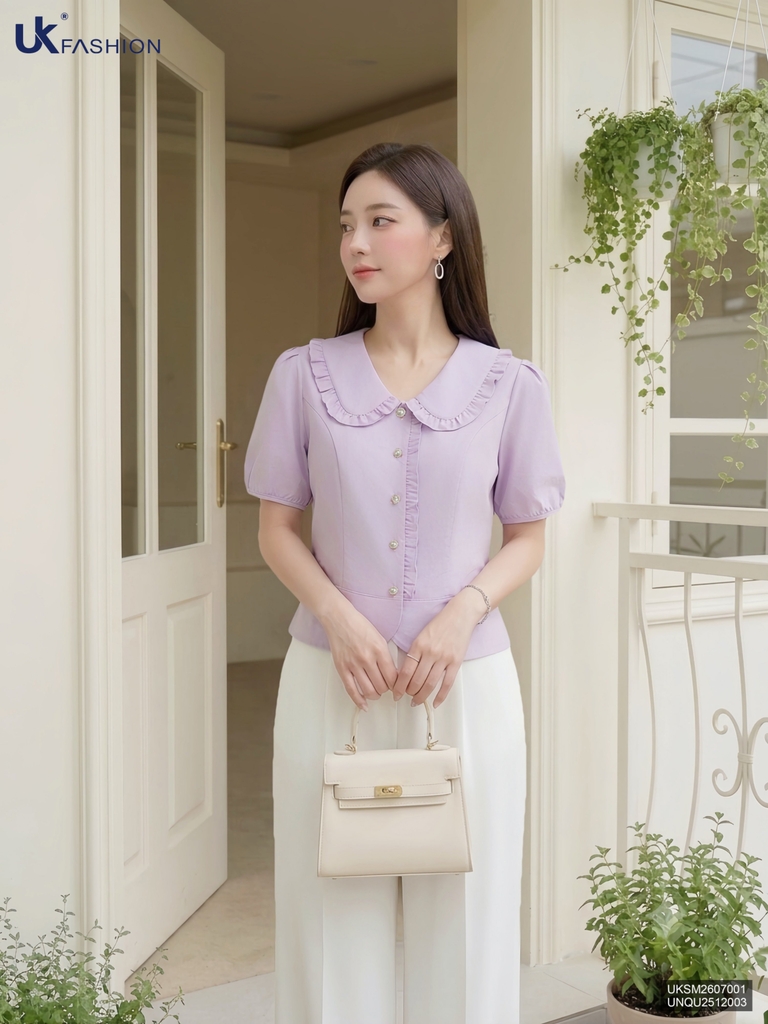 Sơ mi chấm bi bèo cổ nẹp UKSM2607001 ( Áo rời, Không kèm CV/QU/PK )