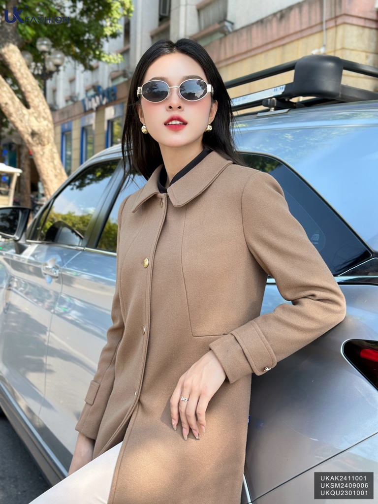 Áo Khoác Dạ Cổ Sen Dáng Dài NK Fashion Công Sở Nữ Sang Trọng, Thanh Lịch Vải Mềm Mịn UKAK2411001