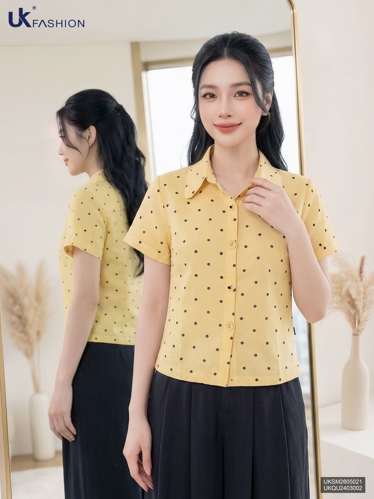 Sơ mi chấm bi cổ sen nhẹ nhàng, điệu đẹp UKSM2605021 ( Áo rời )
