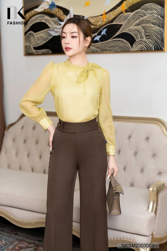 Áo Sơ Mi Dài Tay Tơ Nơ Cổ NK Fashion Công Sở Nữ Thanh Lịch Vải Mềm Mịn NKSM2303001