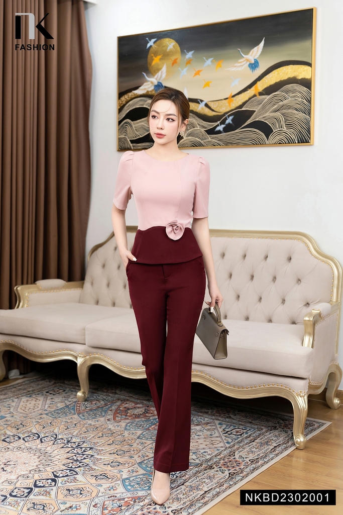 Bộ Đồ Phối Màu Hoa Eo NKBD2302001