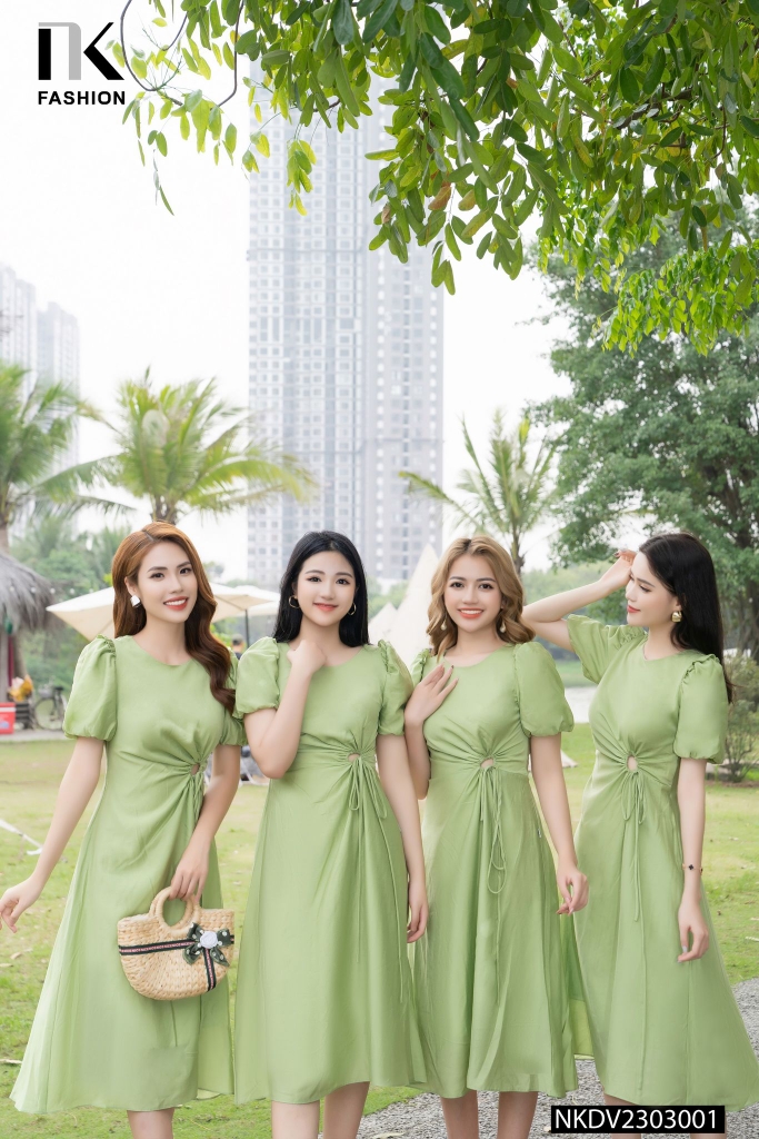 Đầm A Rút Eo Nữ Tính, Hack Dáng NK - Fashion NKDV2303001