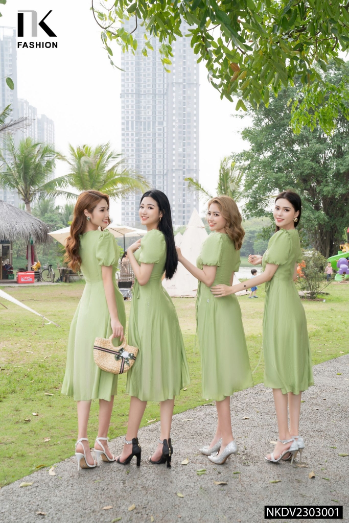 Đầm A Rút Eo Nữ Tính, Hack Dáng NK - Fashion NKDV2303001