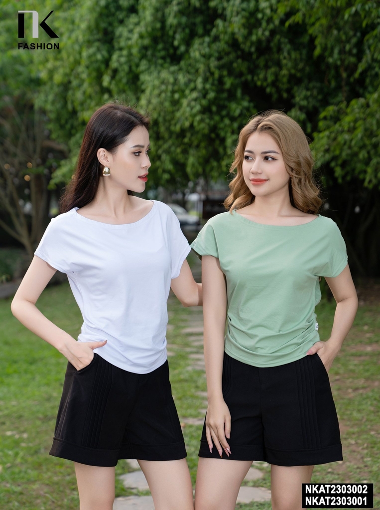 Thun Cổ Thuyền Vai Chờm Xếp Gấu NK - Fashion NKAT2303002