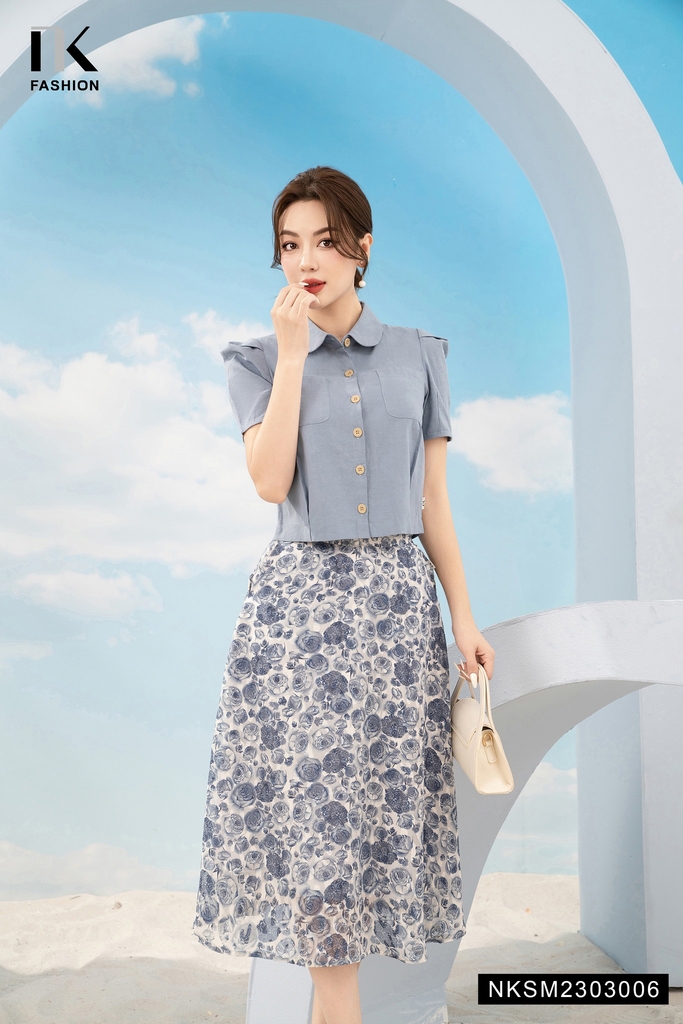 Áo Sơ Mi Cộc Tay Cổ Sen Túi Ngực NKSM2303006