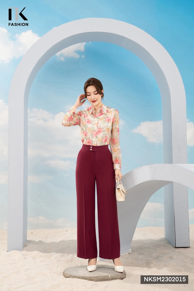 NK FASHION Áo Sơ Mi Dài Tay Hoa Bèo Cổ Đức NKSM2302015