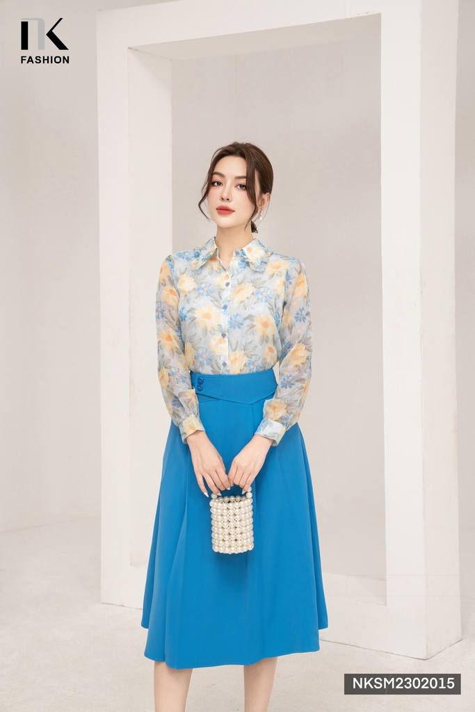 NK FASHION Áo Sơ Mi Dài Tay Hoa Bèo Cổ Đức NKSM2302015