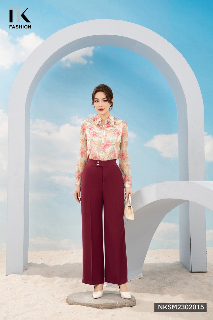 NK FASHION Áo Sơ Mi Dài Tay Hoa Bèo Cổ Đức NKSM2302015