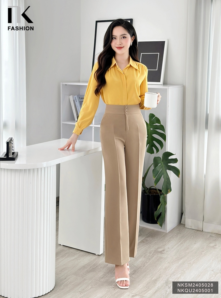 Quần Cạp To 3 Cúc Bọc NK Công Sở Nữ Thanh Lịch Vải Mềm Mịn Cao Cấp NKQU2405001