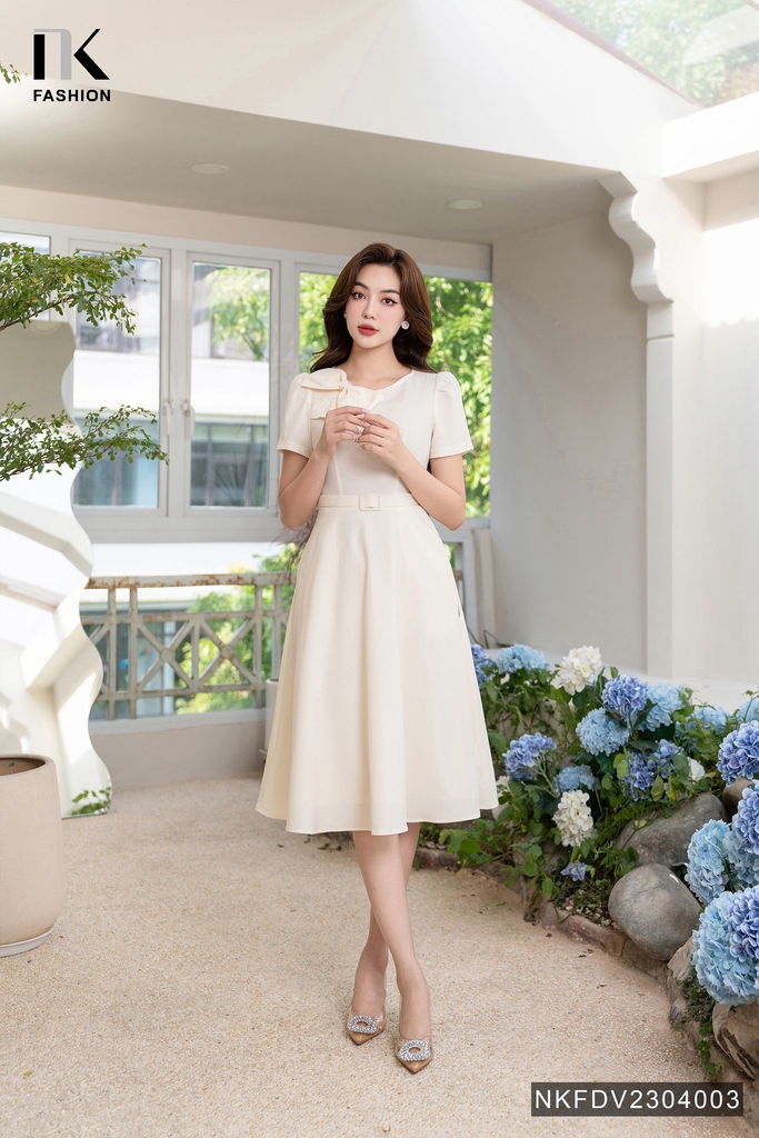 Đầm Xòe Nơ Cổ Đai Eo Thương Hiệu NK - Fashion NKFDV2304003