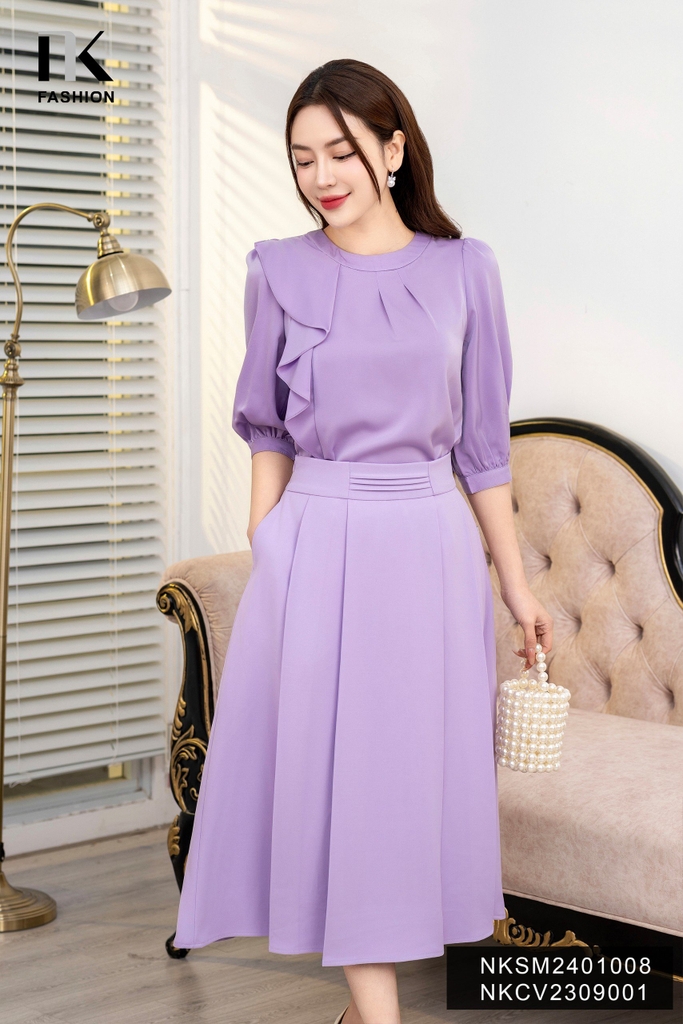NK Fashion Áo Sơ Mi Lụa Cổ Tàu Bèo Lệch Ly Cổ Sang Trọng, Thanh Lịch NKSM2401008