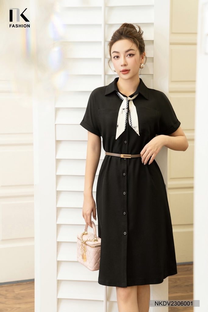 Đầm Cổ Đức 2 Túi Ngực Vai Chờm NK Fashion Thiết Kế Trẻ Trung, Thanh Lịch NKDV2306001