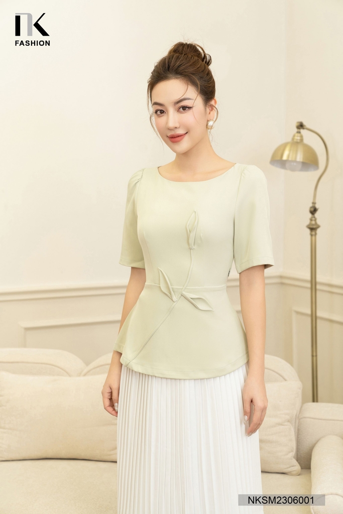Áo Sơ Mi Dáng Peplum Hoa Chéo Thân NKSM2306001