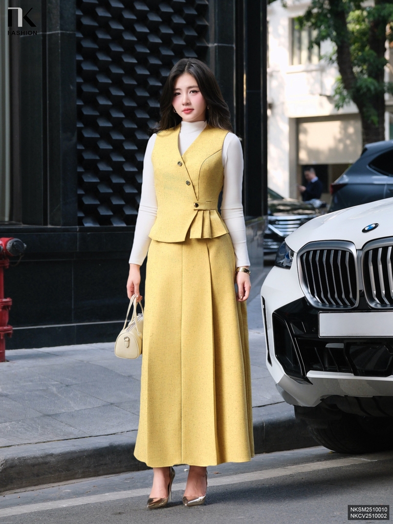 Gile xếp eo text min kiểu dáng mới, nhẹ nhàng dễ mặc NKSM2510010