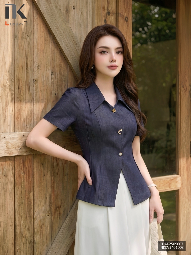 Kí giả demin 3 cúc lá cổ mềm mại mà sang LUAK2509007