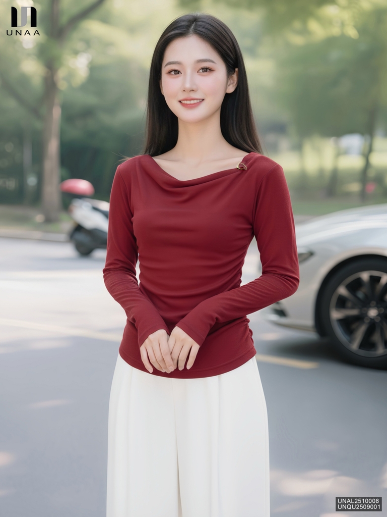 Áo len nhún lệch cực trẻ trung và dễ mặc UNAL2510008