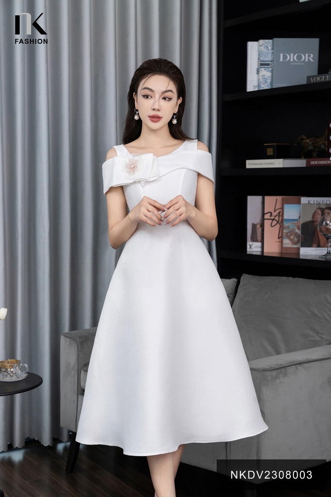 Đầm Xòe Vai Chờm NK Fashion Cao Cấp, Sanh Chảnh NKDV2308003