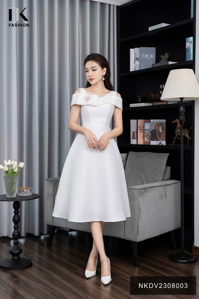 Đầm Xòe Vai Chờm NK Fashion Cao Cấp, Sanh Chảnh NKDV2308003