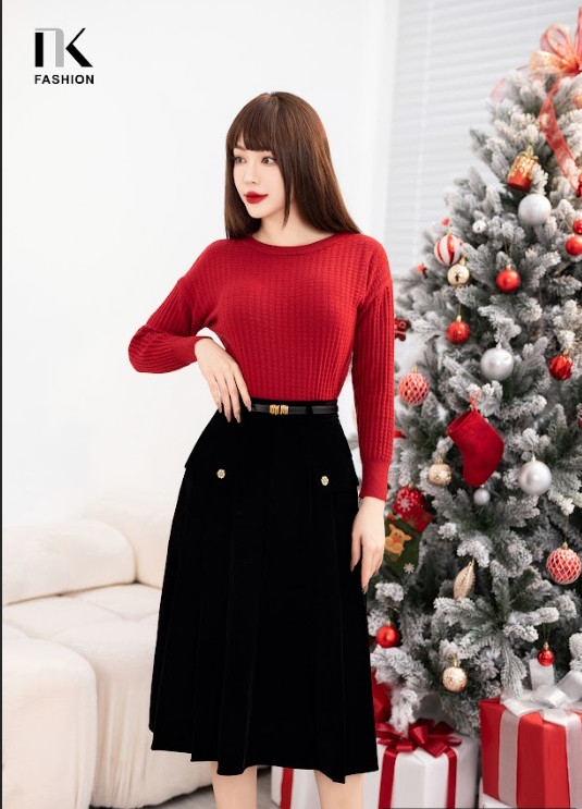 NK Fashion Áo Len Cổ Tròn Vân O, Dáng Suông, Tay Dài, Thời Trang NKFAL2312002