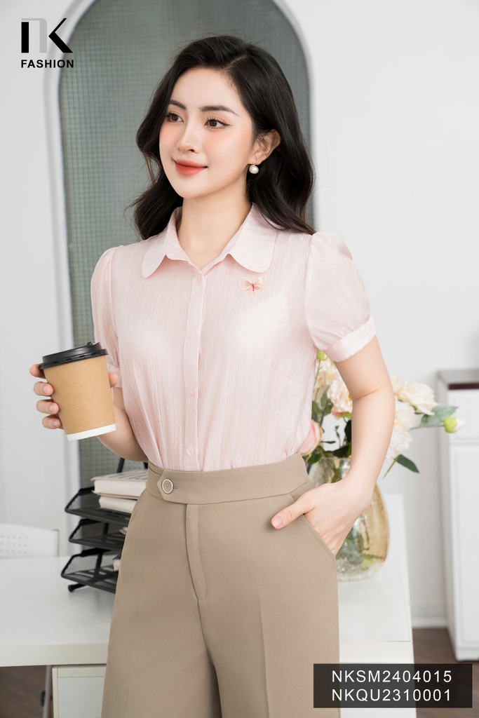 Áo Sơ Mi Cổ Sen Đính Nơ NK Fashion Trẻ Trung, Nữ Tính Cho Nàng Công Sở NKSM2404015
