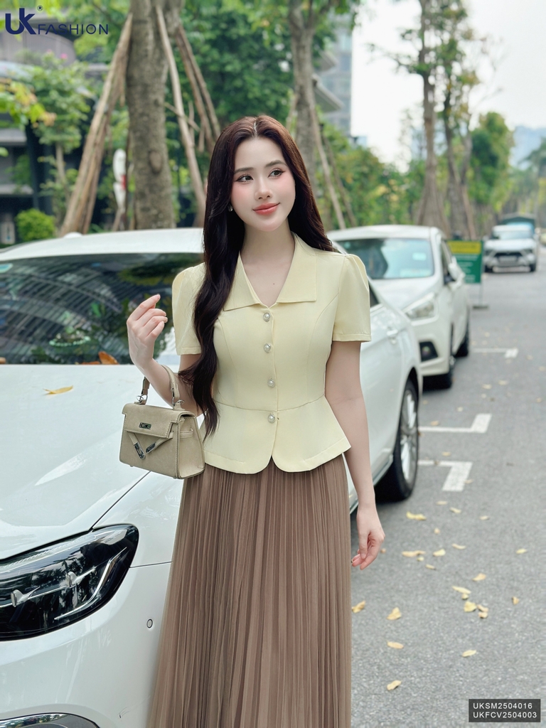 Sơ mi peplum cổ nhăn vạt trơn, dễ mặc, che khuyết điểm tốt UKSM2504016
