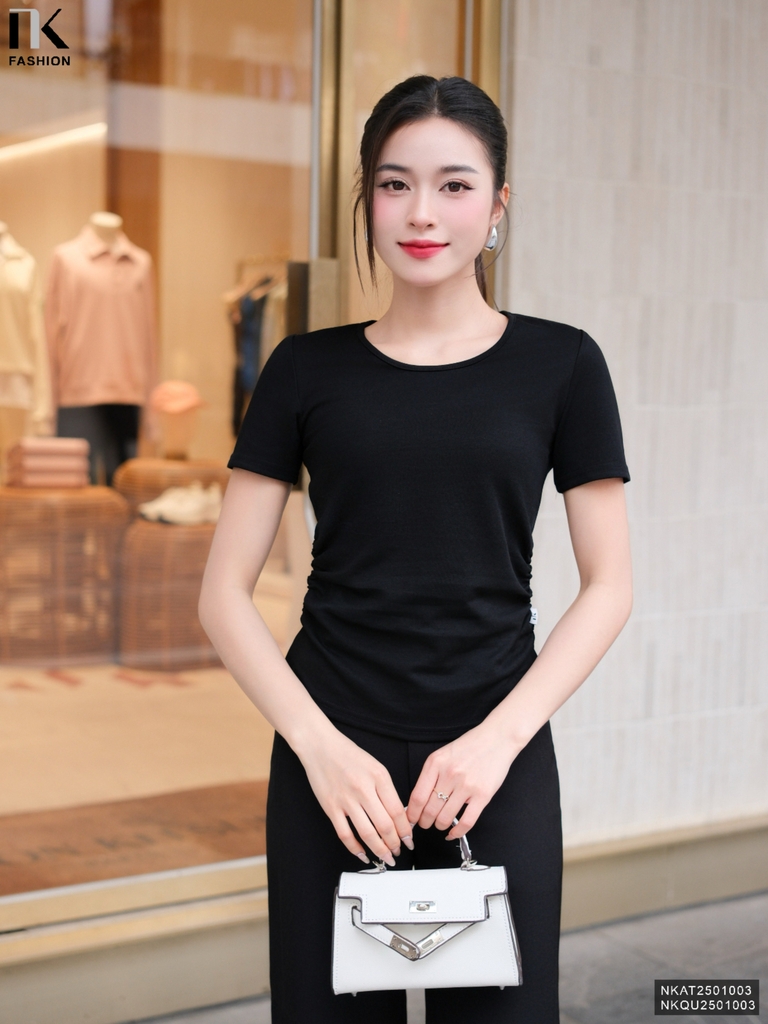 Áo thun nhún eo kiểu cách mới, trẻ trung, mới lạ NKAT2501003