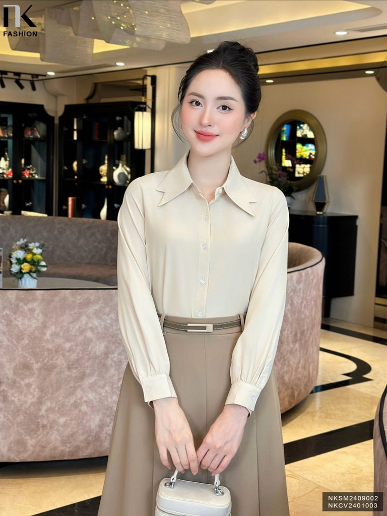 SƠ MI CỔ NƠ TAY BỒNG TRẺ TRUNG, THANH LỊCH NKSM2409002