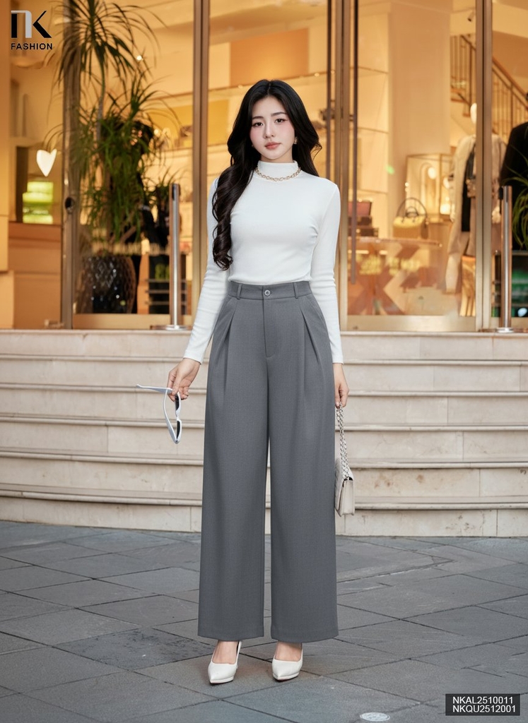 Quần ống rộng xếp ly Nk thoải mái, sang xịn, dễ mặc NKQU2512001