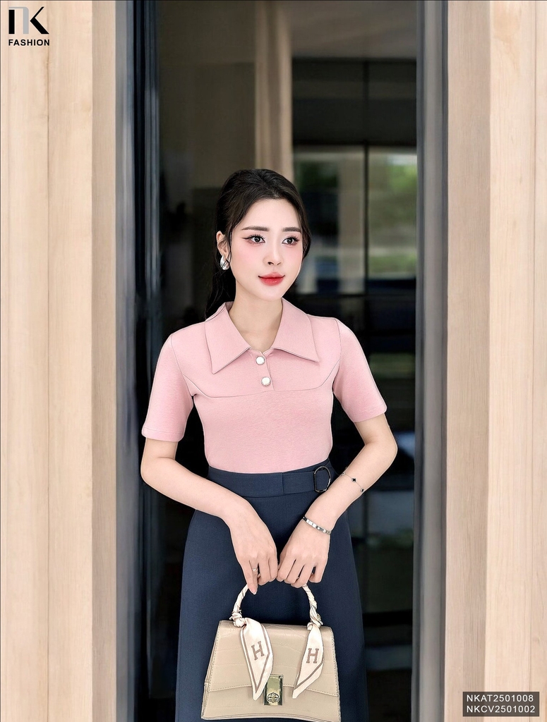 Áo Thun Cổ Nhọn 2 Cúc  Thanh Lịch, Năng Động Vải Mềm Mịn NKAT2501008