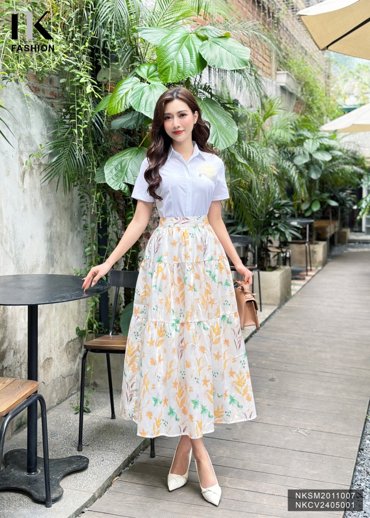 NK Fashion Chân Váy Hoa Nhún Tầng Thời Trang, Nữ Tính, Nhẹ Nhàng NKCV2405001