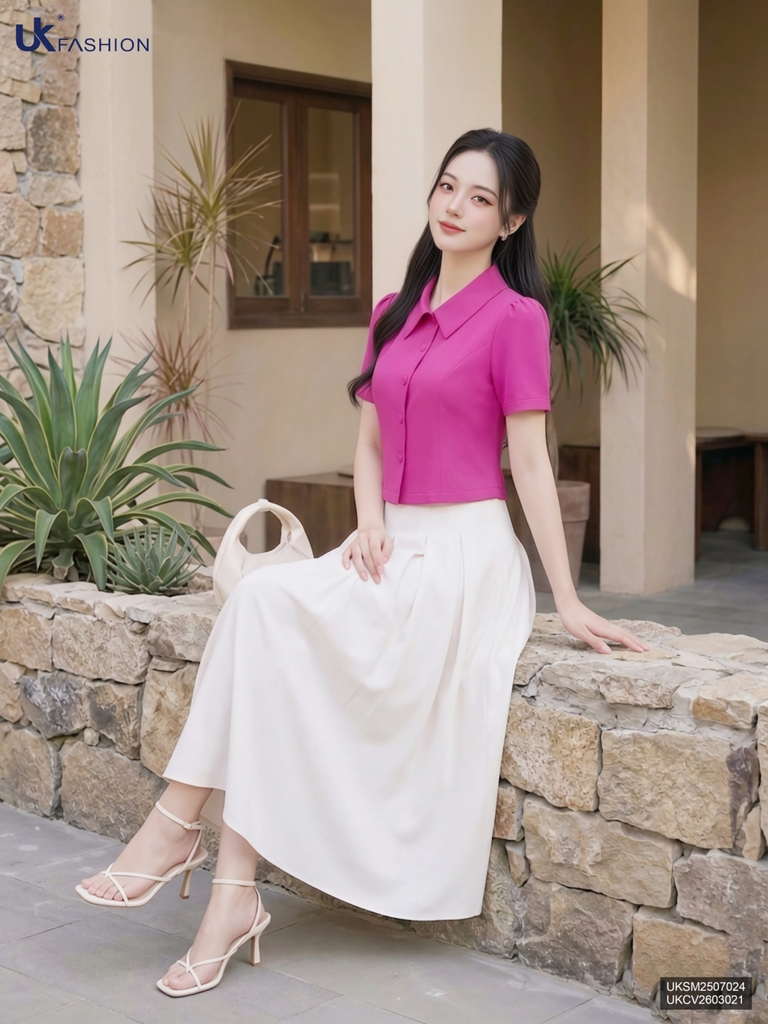 Sơ mi cổ sen ôm vừa gọn gàng UKSM2507024