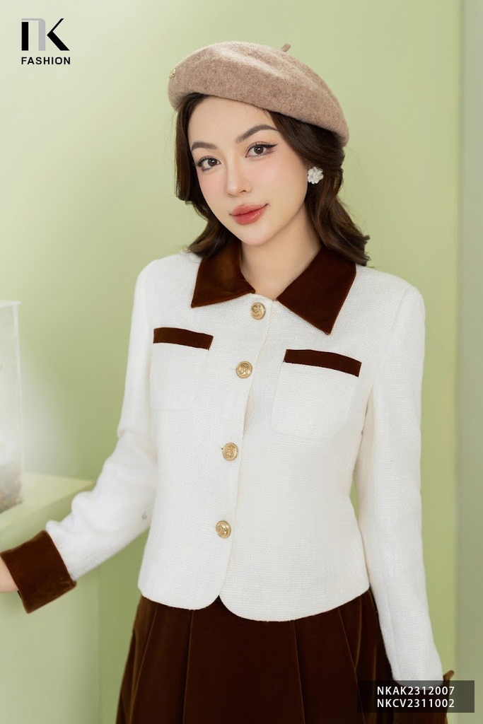 NK Fashion Áo Khoác Phối Nhung Cổ Tay Trẻ Trung, Lịch Sự NKAK2312007