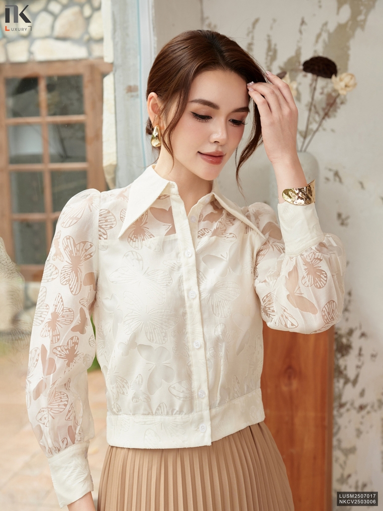 Sơ mi cổ đức bo gấu hồ điệp xinh sang LUSM2507017