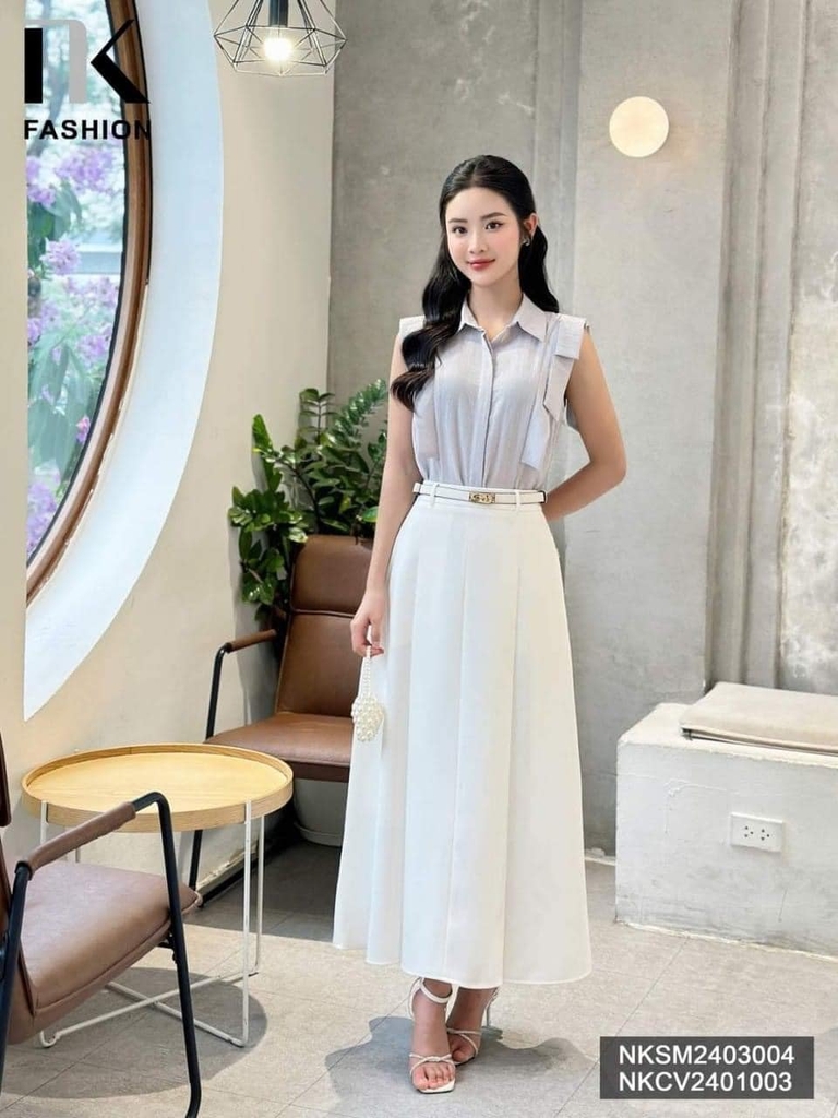 NK Fahion Sơ mi cổ đức sát nách nơ vai thời trang, trẻ trung, xinh xẻo NKSM2403004