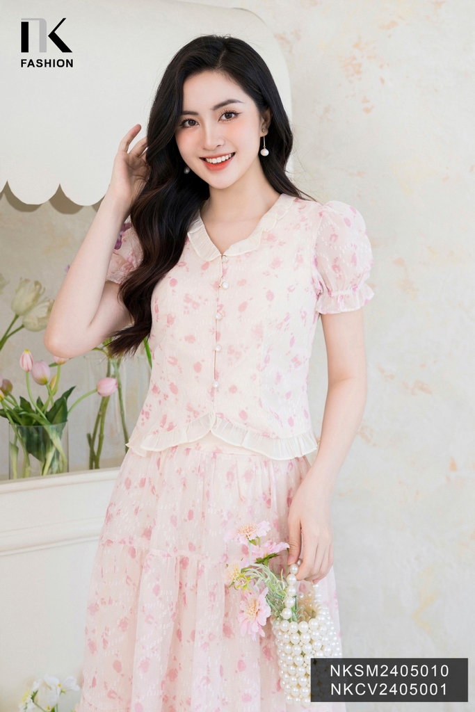 Áo Sơ Mi Tơ Ép Bèo Cổ Gấu NK Công Sở Nữ Thanh Lịch Nữ Tính Vải Mềm Mịn NKSM2405010