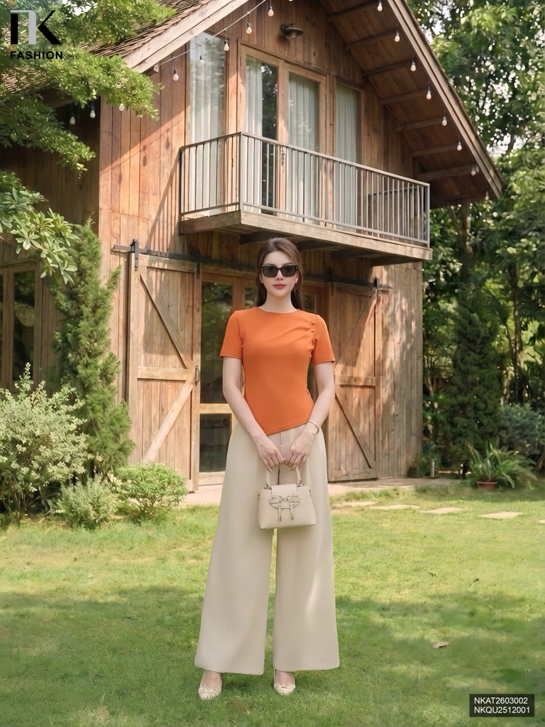 Áo thun xếp vạt chéo mềm mịn NKAT2603002