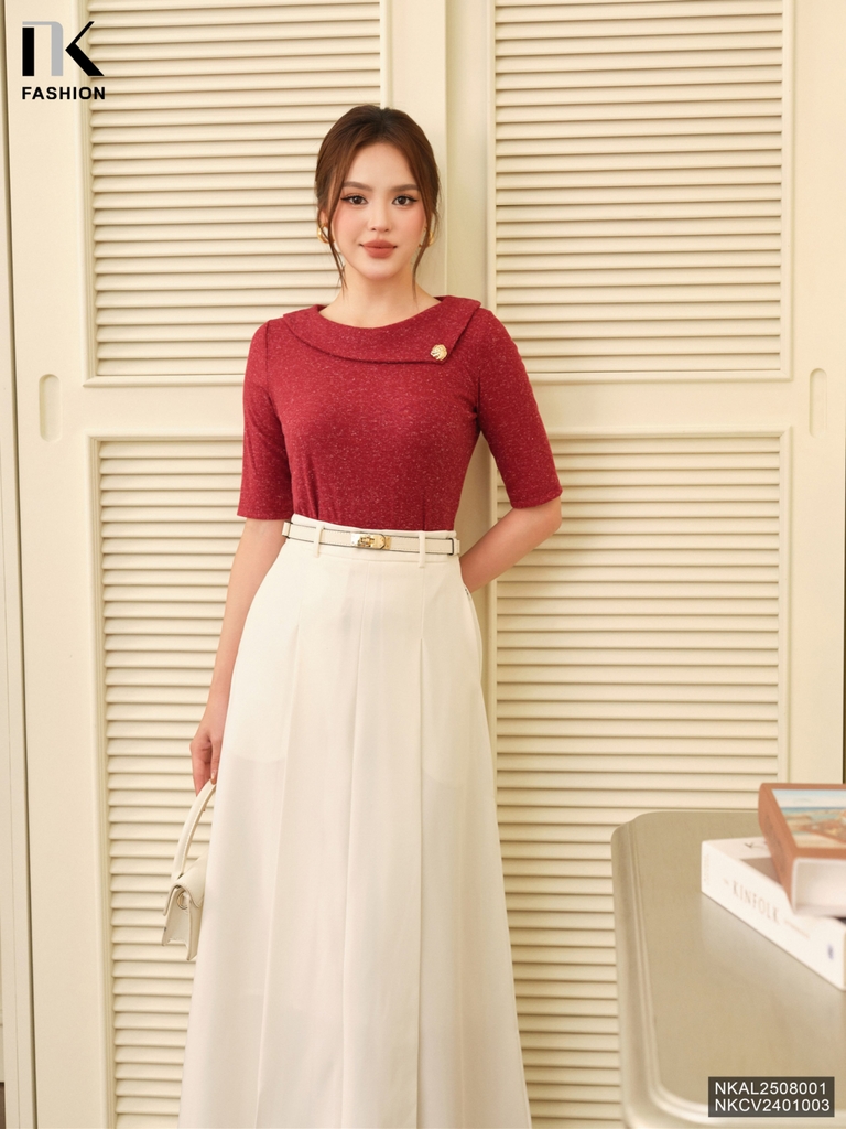 Áo len vạt cổ lệch dáng mới điệu đà NKAL2508001