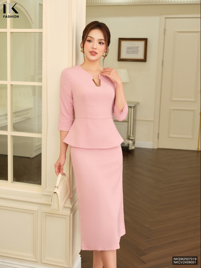 Sơ mi text kim tuyến peplum sang xin, kiểu cách NKSM2507019