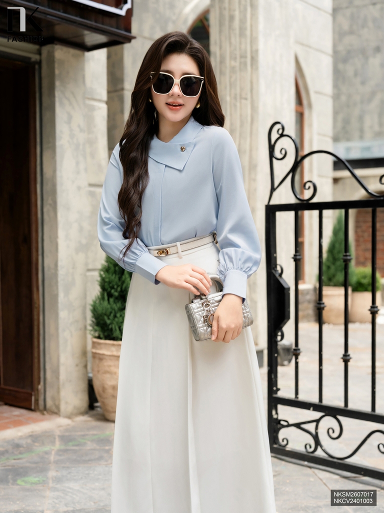 Sơ mi vạt chéo dài tay NKSM2607017 (Áo rời - Không kèm CV/QU/PK)