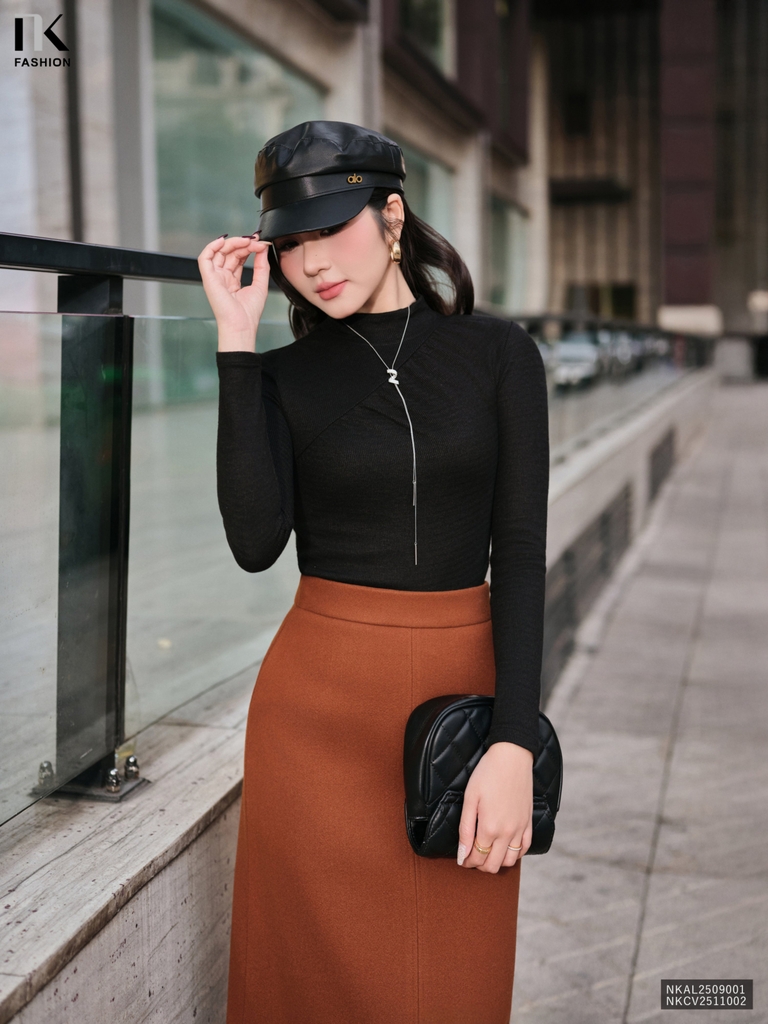 Áo len cổ leo nhún chéo kiểu cách mới lạ, mềm, ấm NKAL2509001