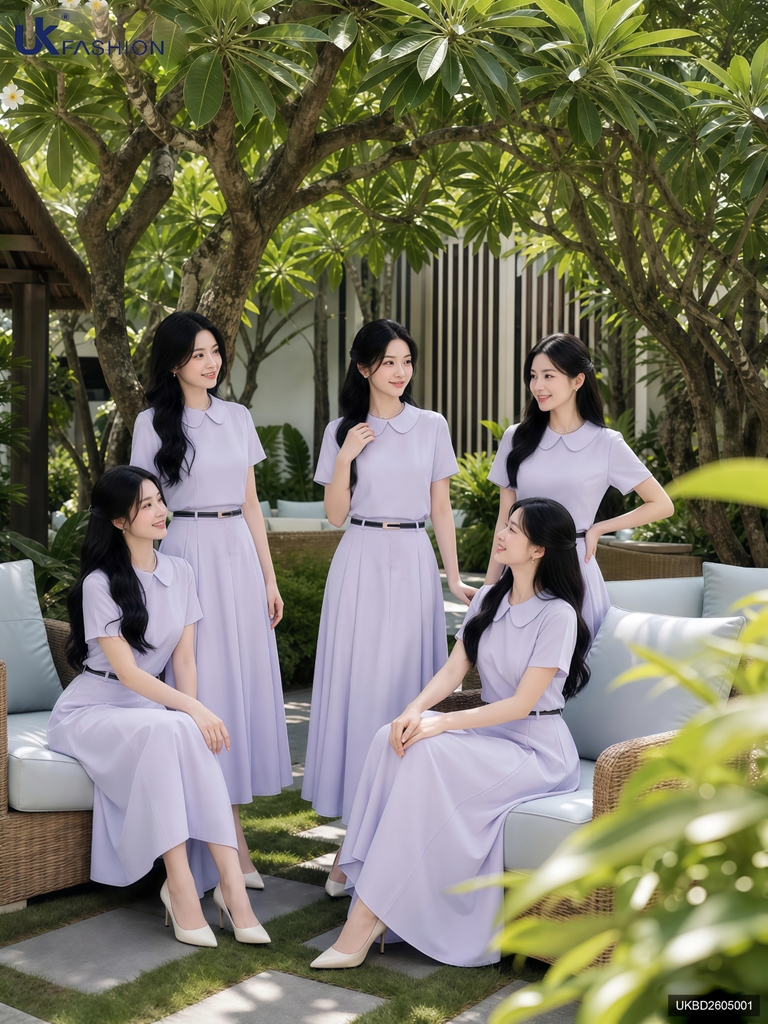 Set áo Linen cổ sen + chân váy xếp UKBD2605001 ( Bao gồm cả áo và chân váy )