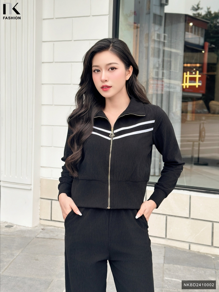 Bộ Đồ Nhung Khoá Kéo NK Fashion Công Sở Nữ Trẻ Trung, Thoải mái Vải Mềm Mịn NKBD2410002
