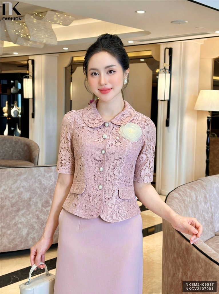 Áo ren cổ sen xinh xắn, sang chảnh NKSM2409017