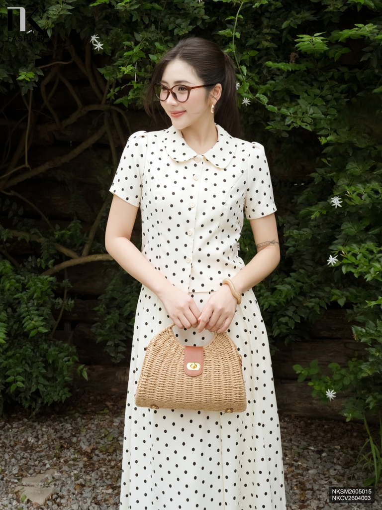 Sơ mi cổ sen chấm bi dịu dàng, ghép set điệu NKSM2605015